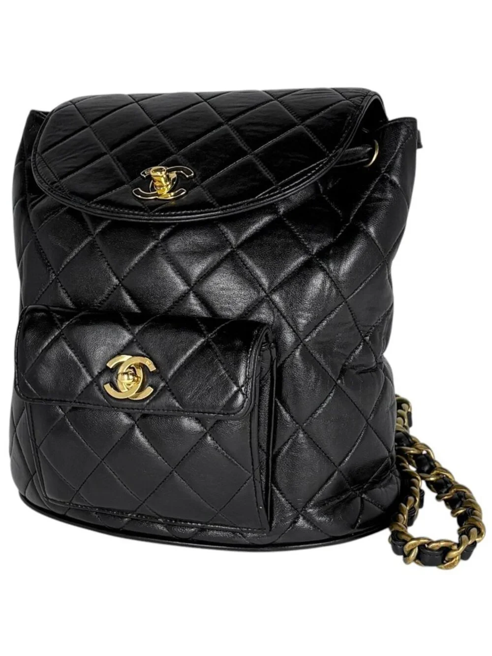 Chanel Backpack CC Logo Leather Black